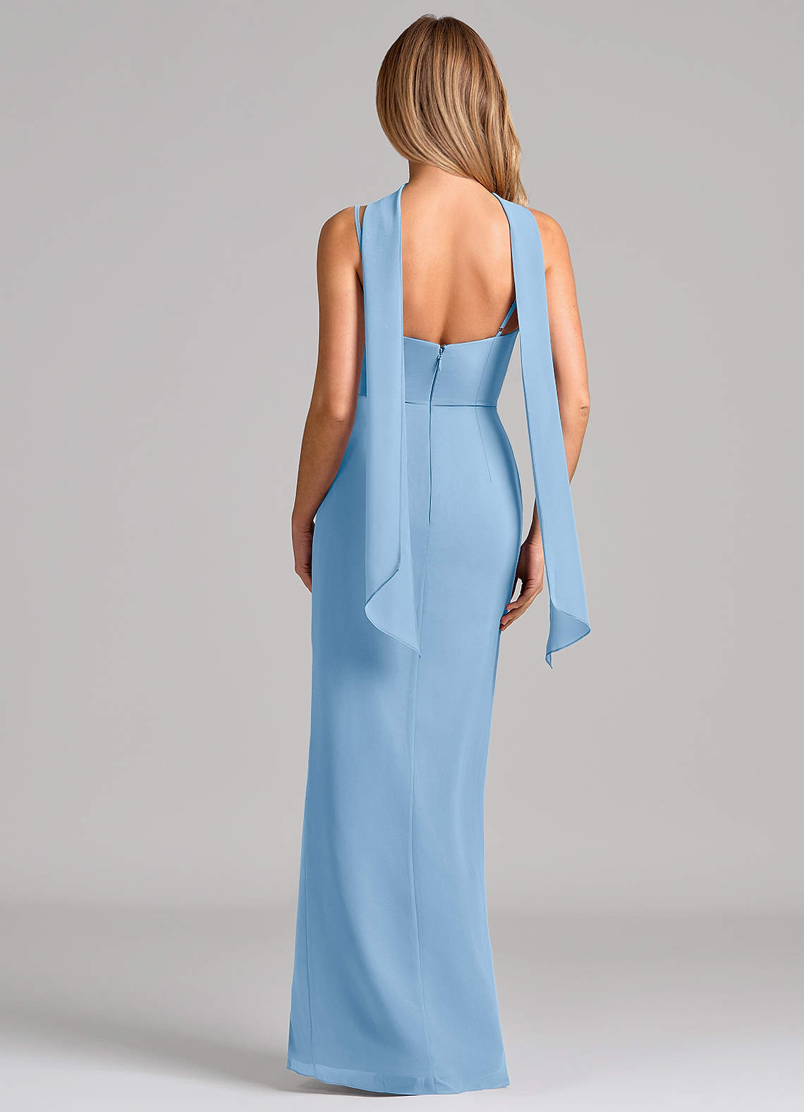 Calandra Sheath Scoop-Neck Chiffon Bridesmaid Dress in Powder Blue