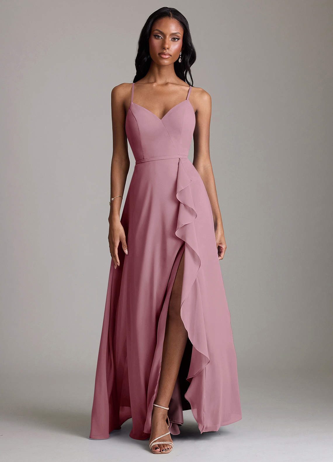 Naeem A-Line V-Neck Chiffon Bridesmaid Dress in Vintage Mauve