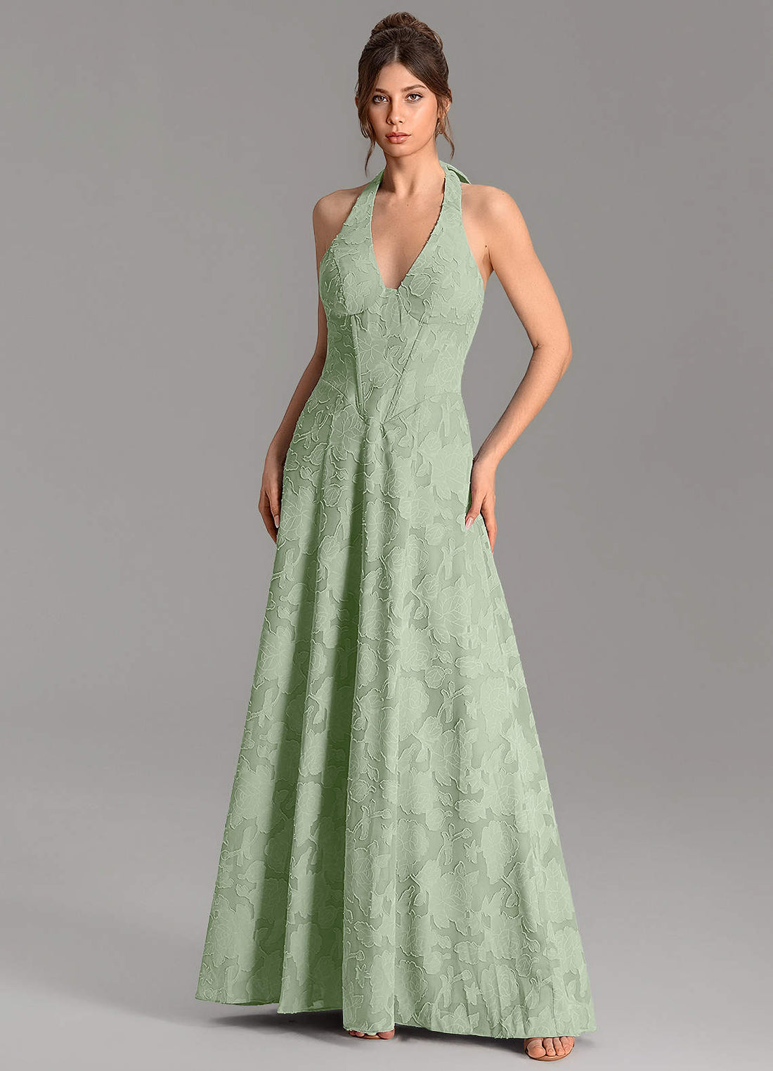 Nia A-Line V-Neck Floral Burnout Bridesmaid Dress in Champagne