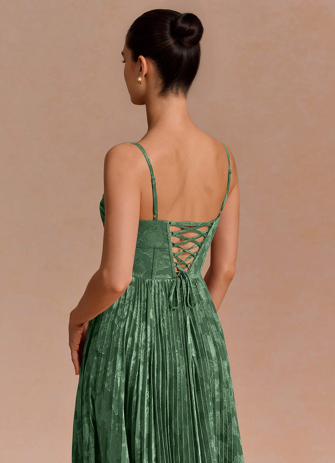 Delfina A-Line Twisted-Bust Fil Coupé Evening Dress in Eucalyptus