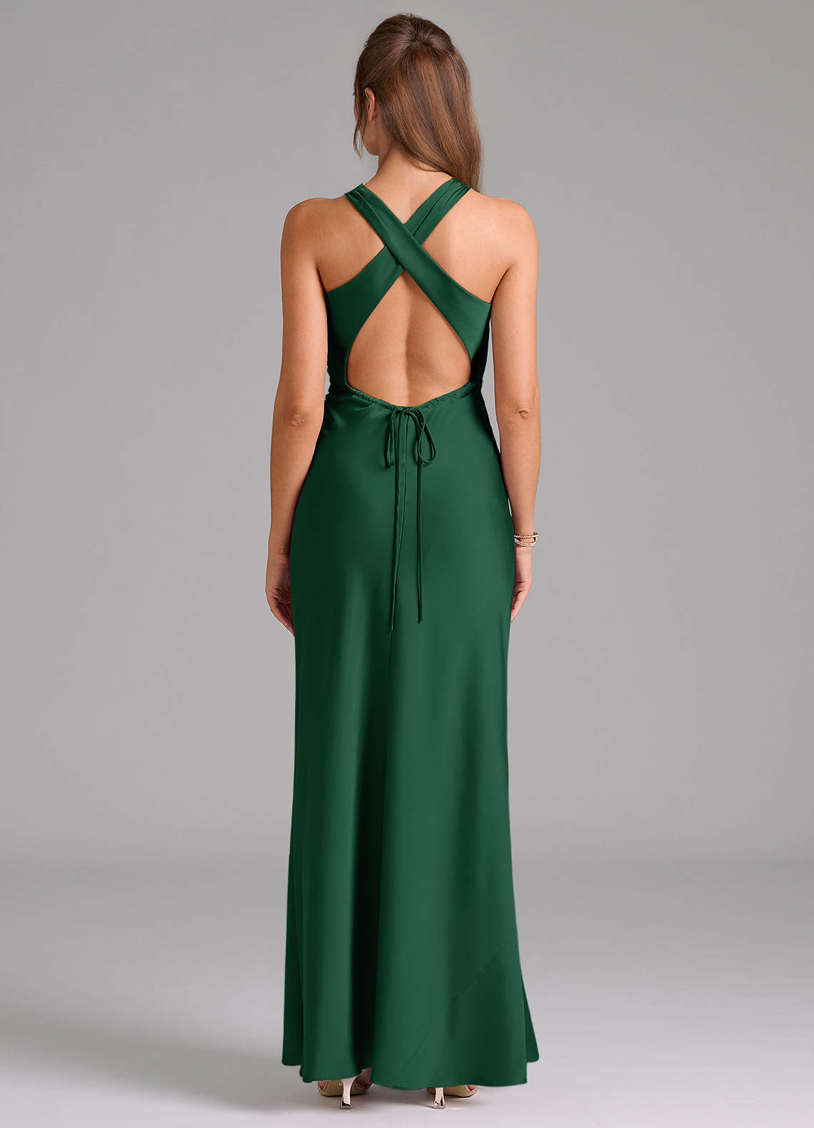 Evadne Sheath Scoop-Neck Stretch Satin Bridesmaid Dress in Dark Green
