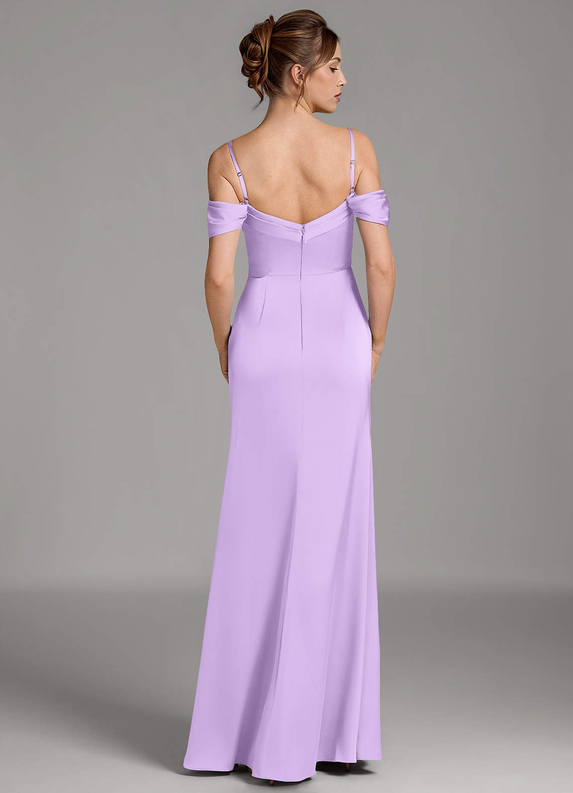 Wyatt Mermaid Off-the-Shoulder Stretch Satin Bridesmaid Dress in Lilac