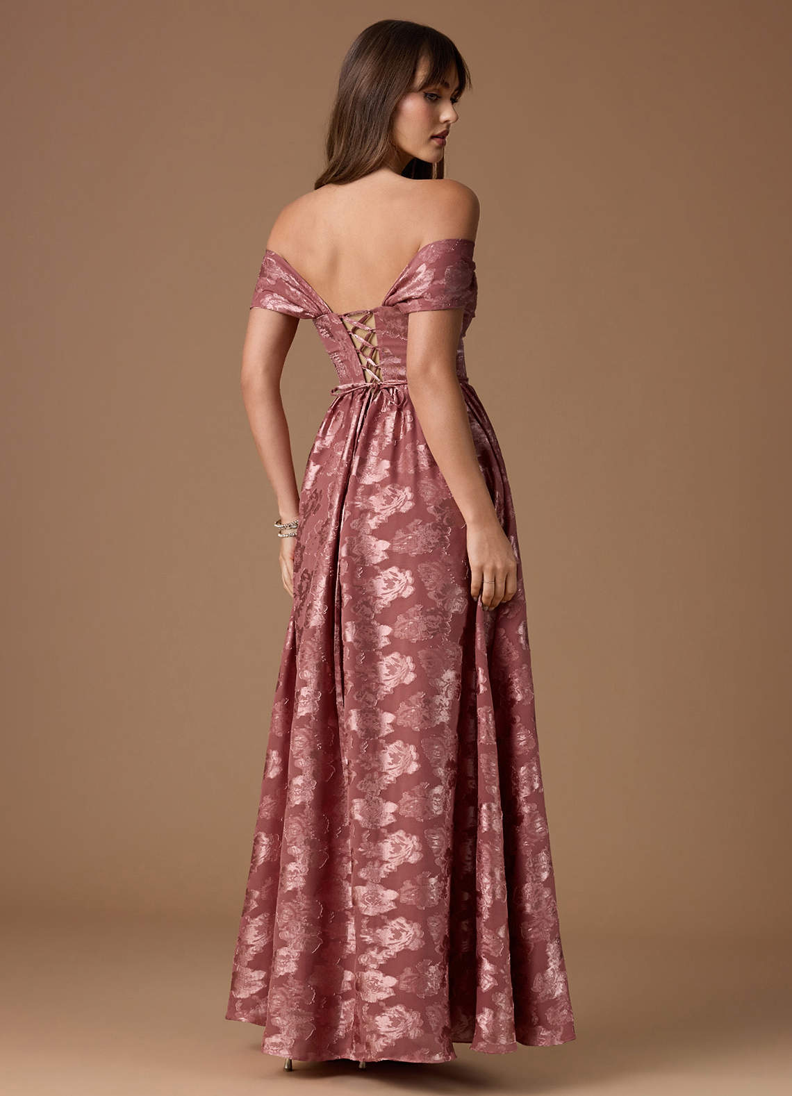 Hazel A-Line Cowl-Neck Fil Coupé Wedding Guest Dress in Vintage Rose