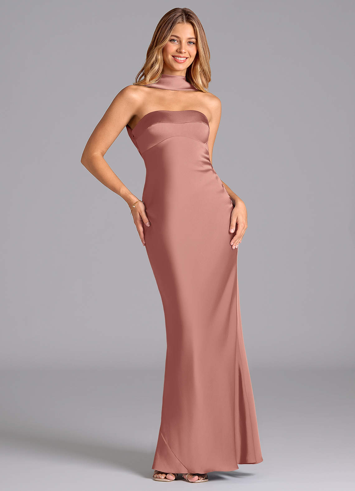 Lusinda Mermaid Strapless Stretch Satin Bridesmaid Dress in Rosette