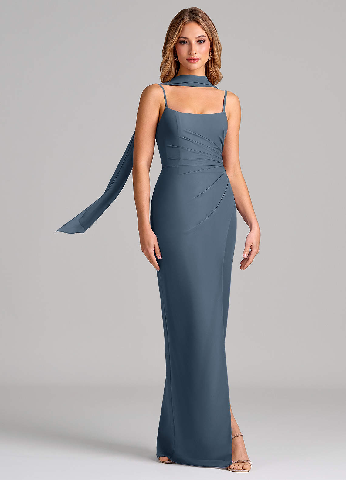 Calandra Sheath Scoop-Neck Chiffon Bridesmaid Dress in Neptune