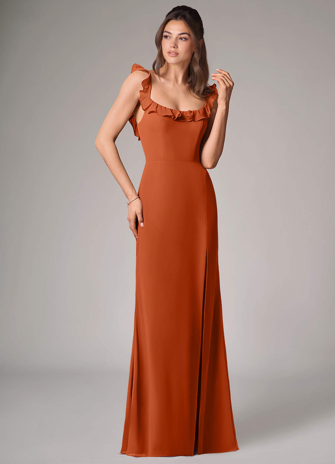Callie Mermaid Scoop-Neck Chiffon Bridesmaid Dress in Burnt Orange