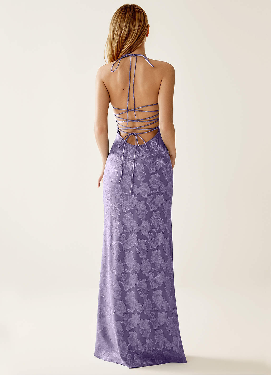 Angena Sheath Halter Floral Burnout Evening Dress in Lilac