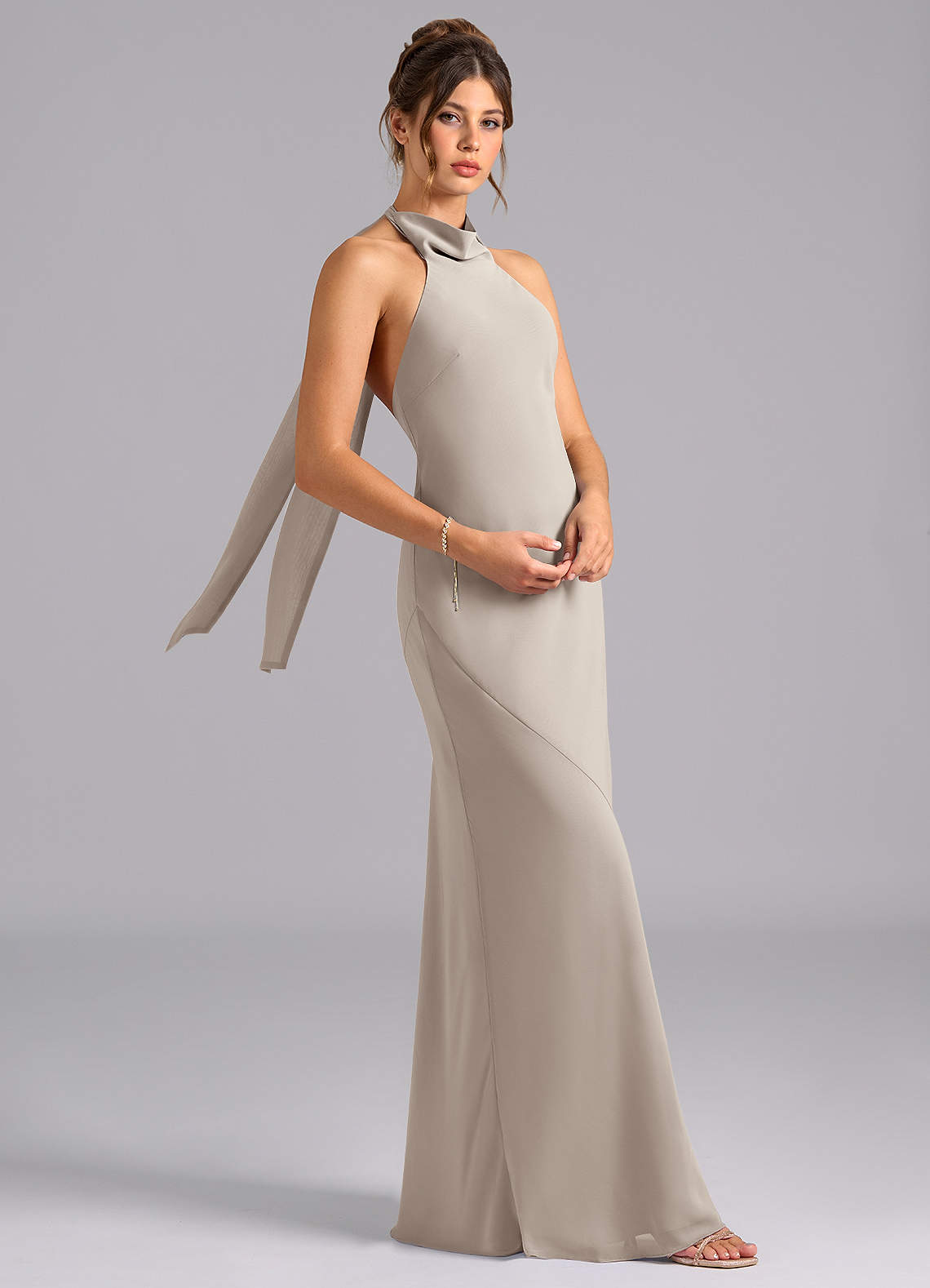 Velli Mermaid Halter Chiffon Bridesmaid Dress in Frost