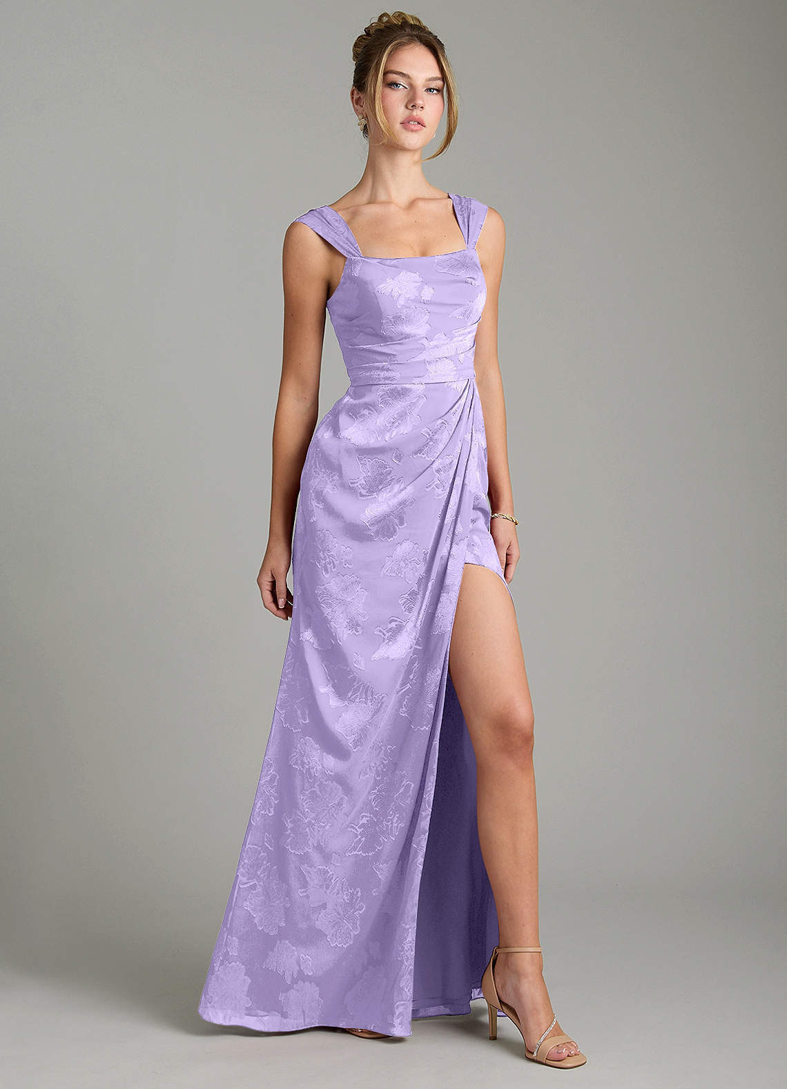 Kaelis Mermaid Scoop-Neck Jacquard Bridesmaid Dress in Lilac