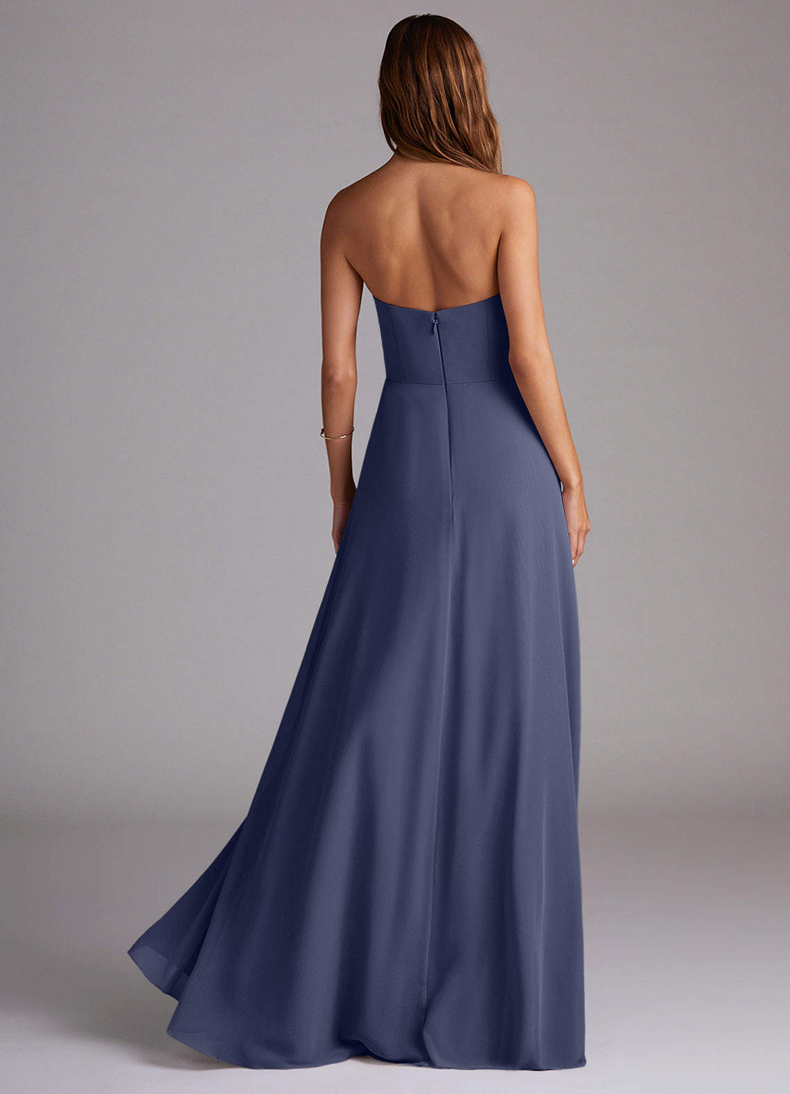 Wren A-Line Straight-Neck Chiffon Bridesmaid Dress in Stormy