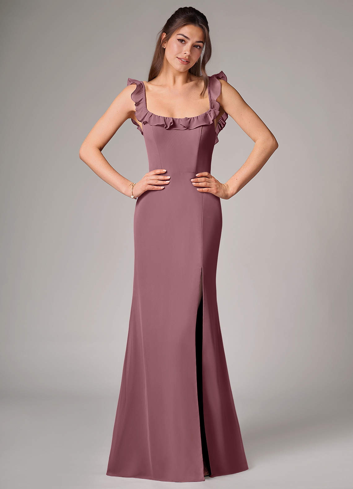 Callie Mermaid Scoop-Neck Chiffon Bridesmaid Dress in Amethyst