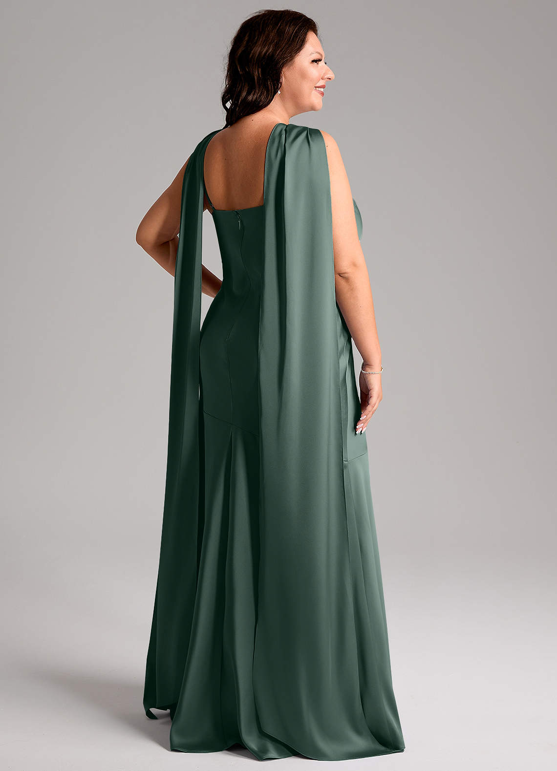 Kinsley Mermaid Halter Stretch Satin Bridesmaid Dress in Sea Moss