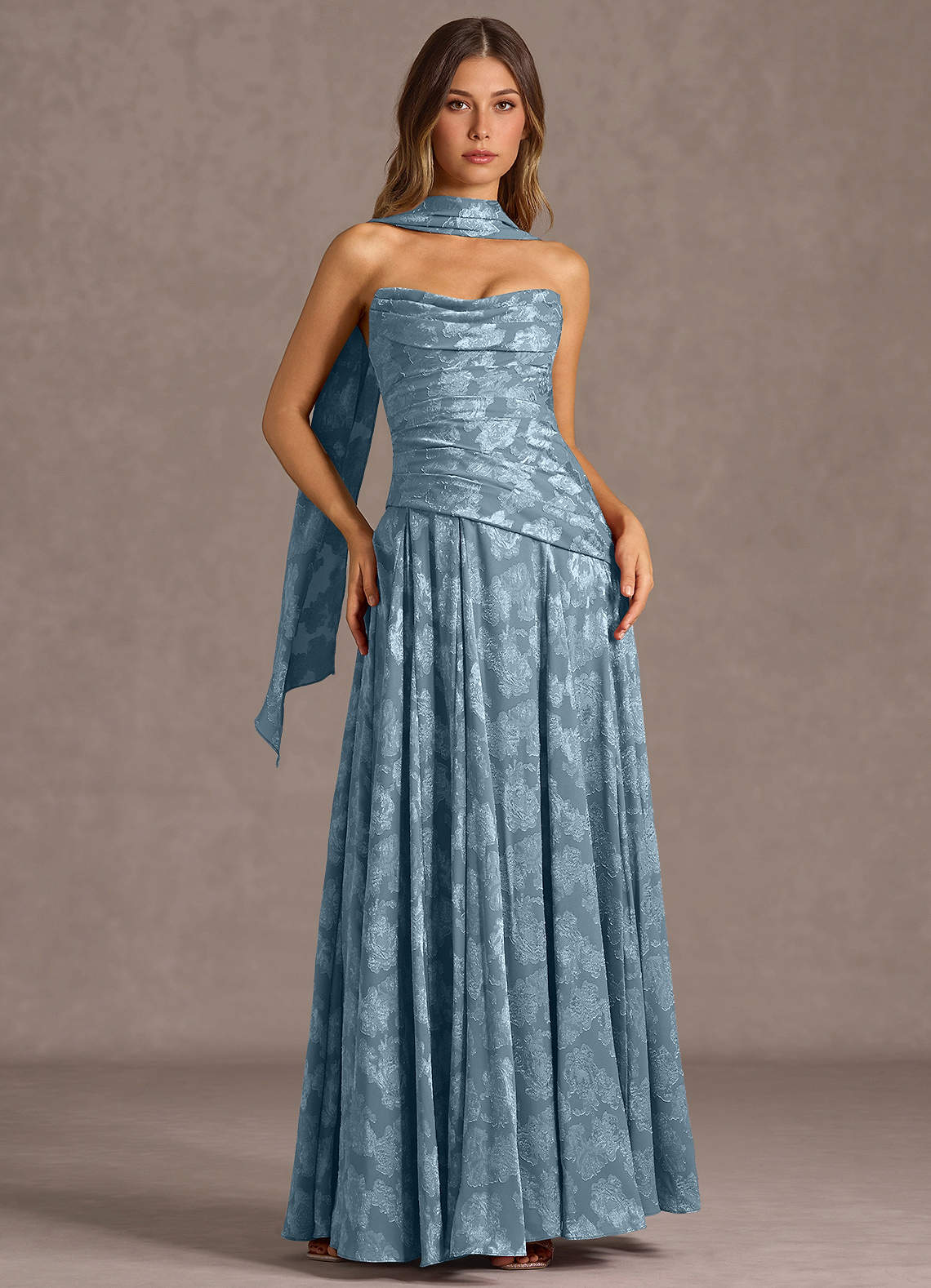 Gabriela A-Line Corset Fil Coupé Wedding Guest Dress in Dusty Blue