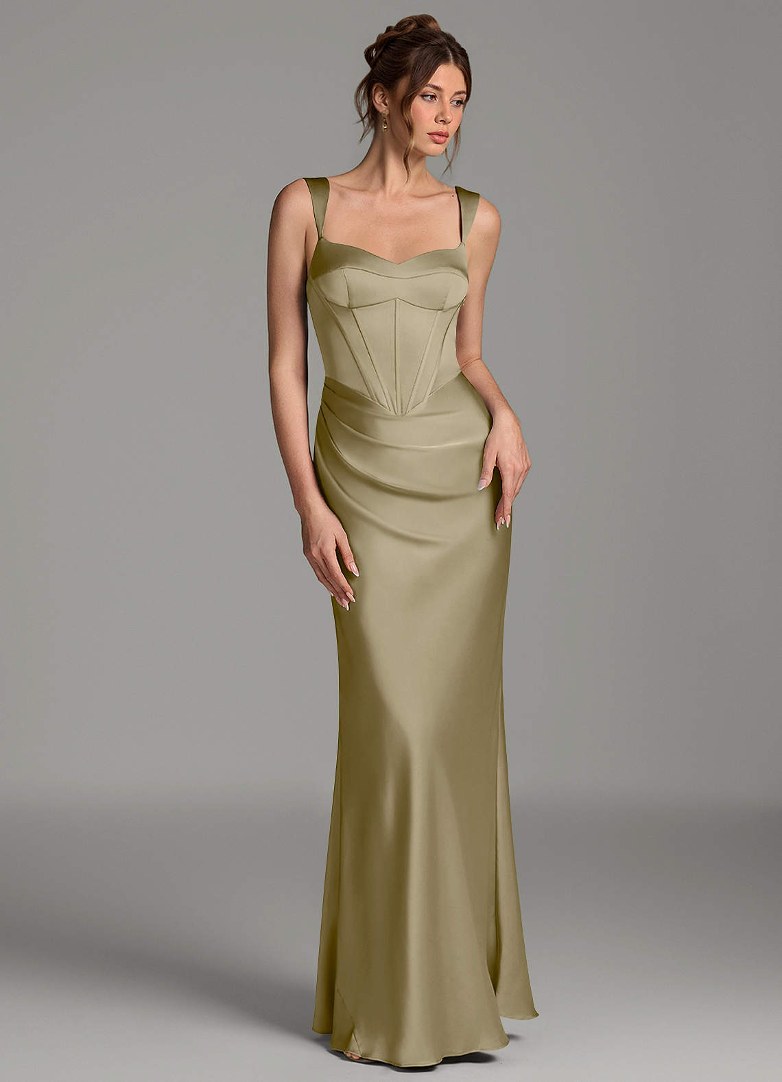 Mela Sheath Sweetheart Stretch Satin Bridesmaid Dress in Moss Green