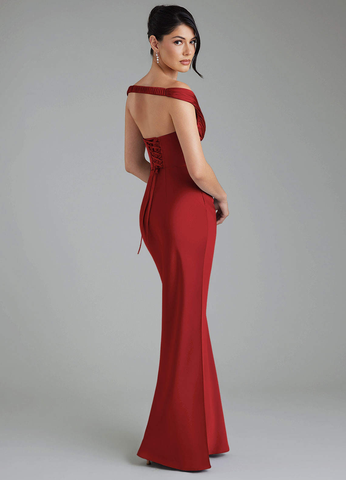 Stella Sheath V-Neck Stretch Satin Bridesmaid Dress in Pomegranate