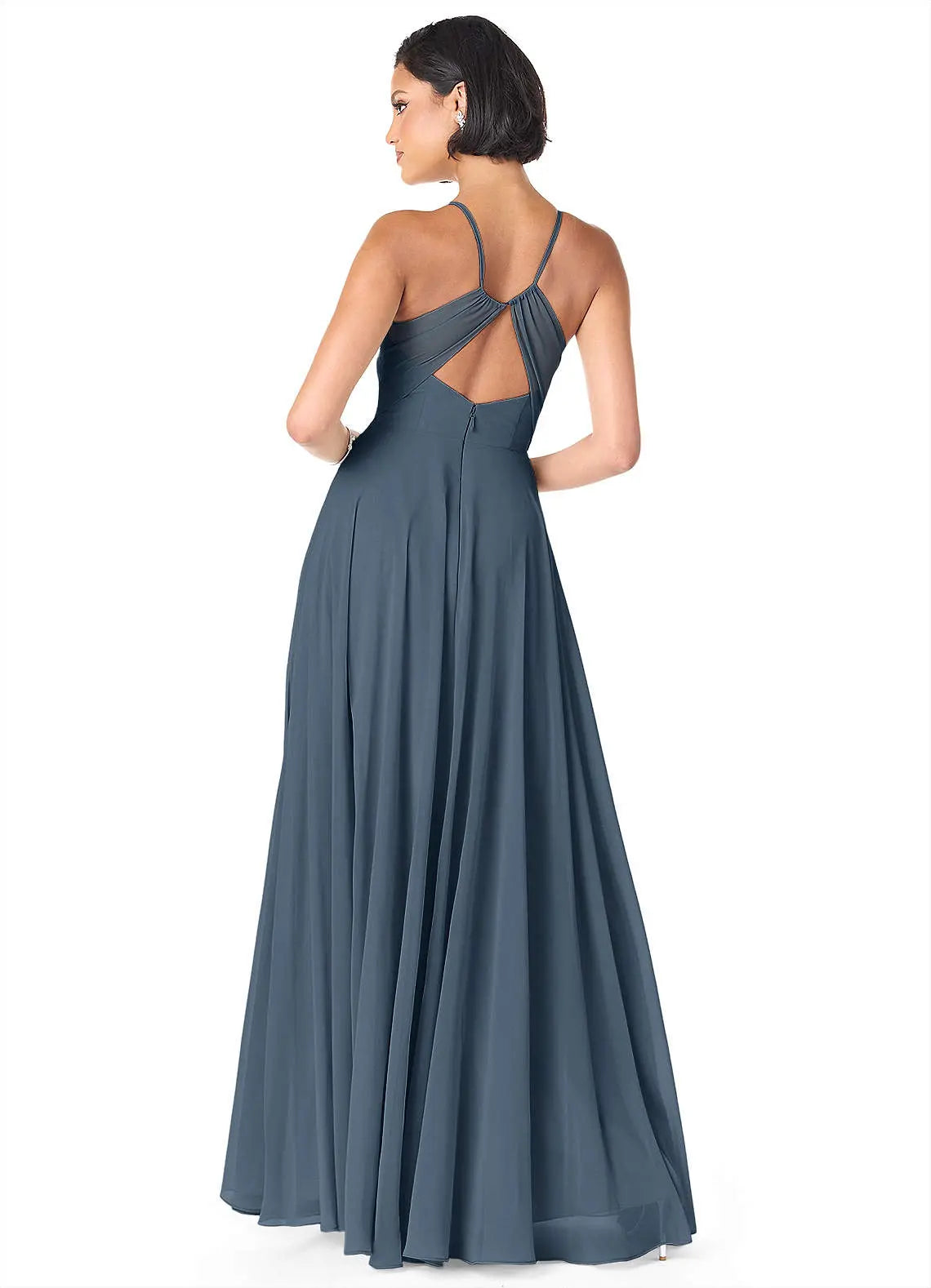 Avelina A-Line V-Neck Chiffon Bridesmaid Dress in Neptune
