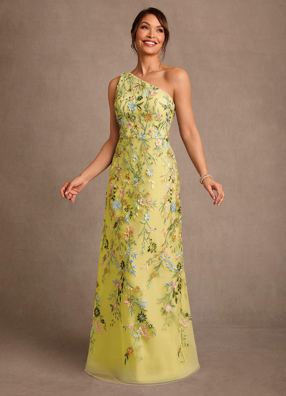 Bertie A-Line One-Shoulder Lace Mother of the Bride Dress in Canary