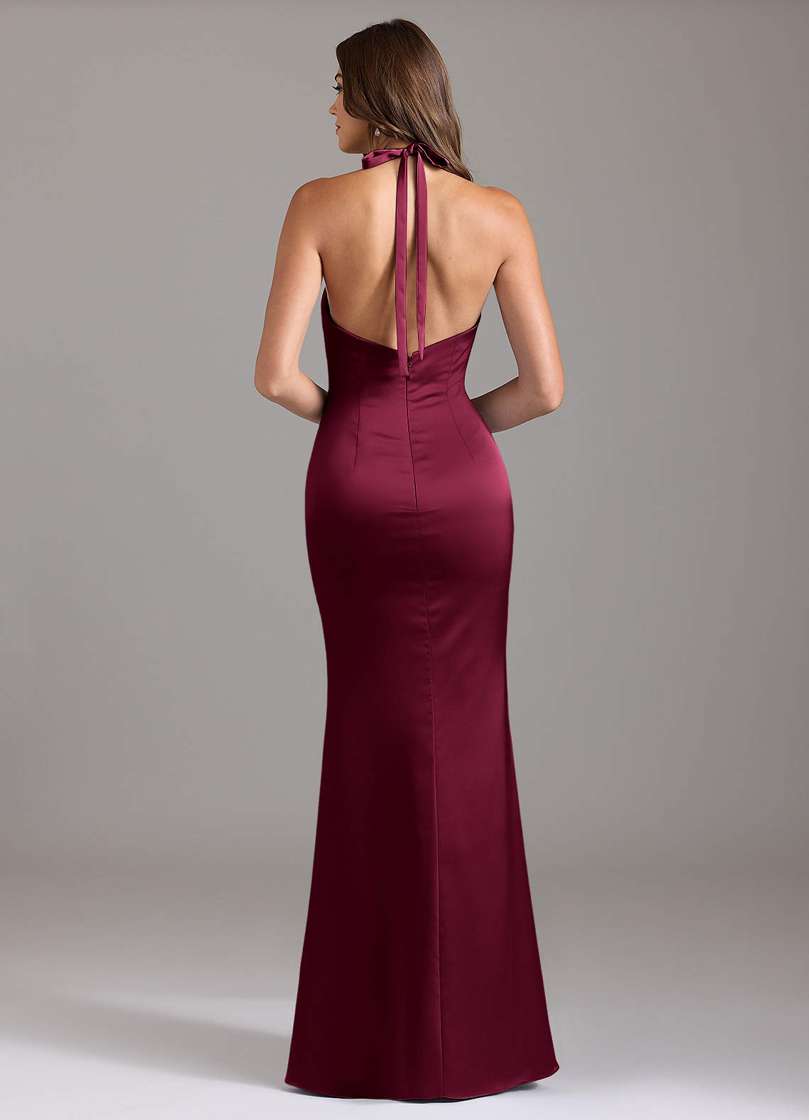 Valerie Mermaid V-Neck Stretch Satin Bridesmaid Dress in Burgundy