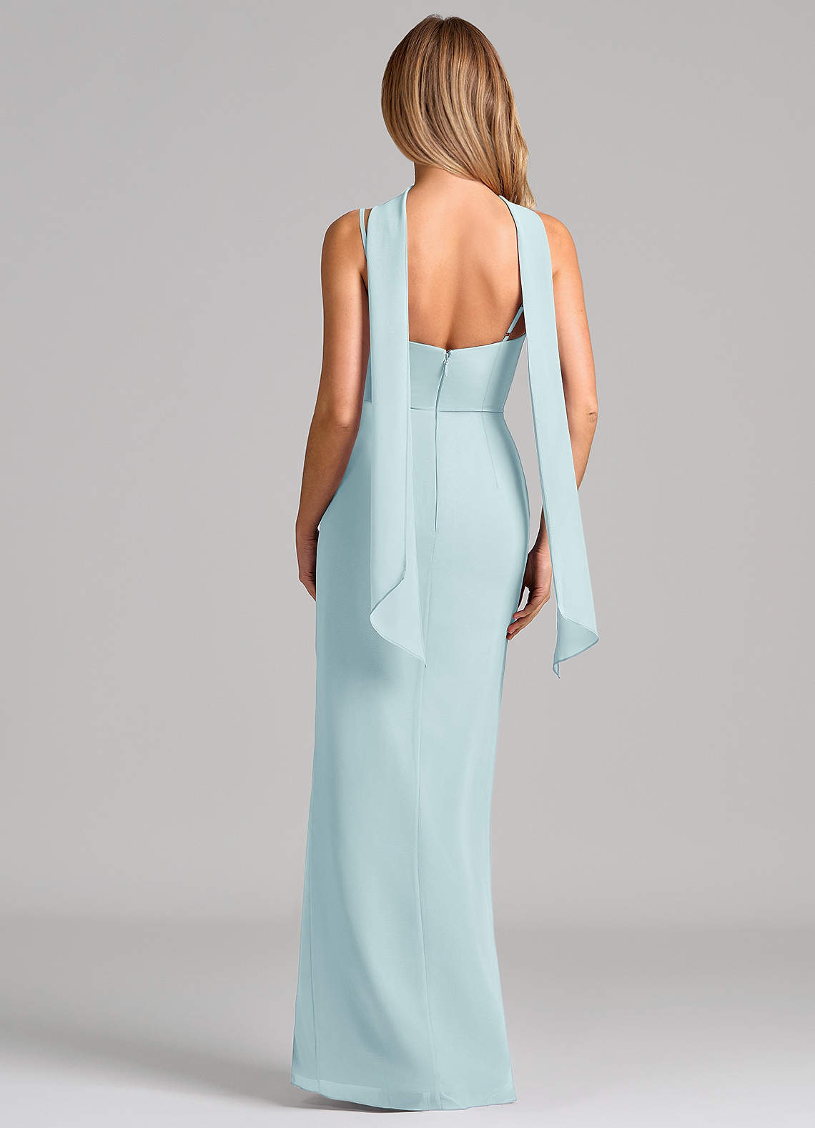 Calandra Sheath Scoop-Neck Chiffon Bridesmaid Dress in Sea Glass