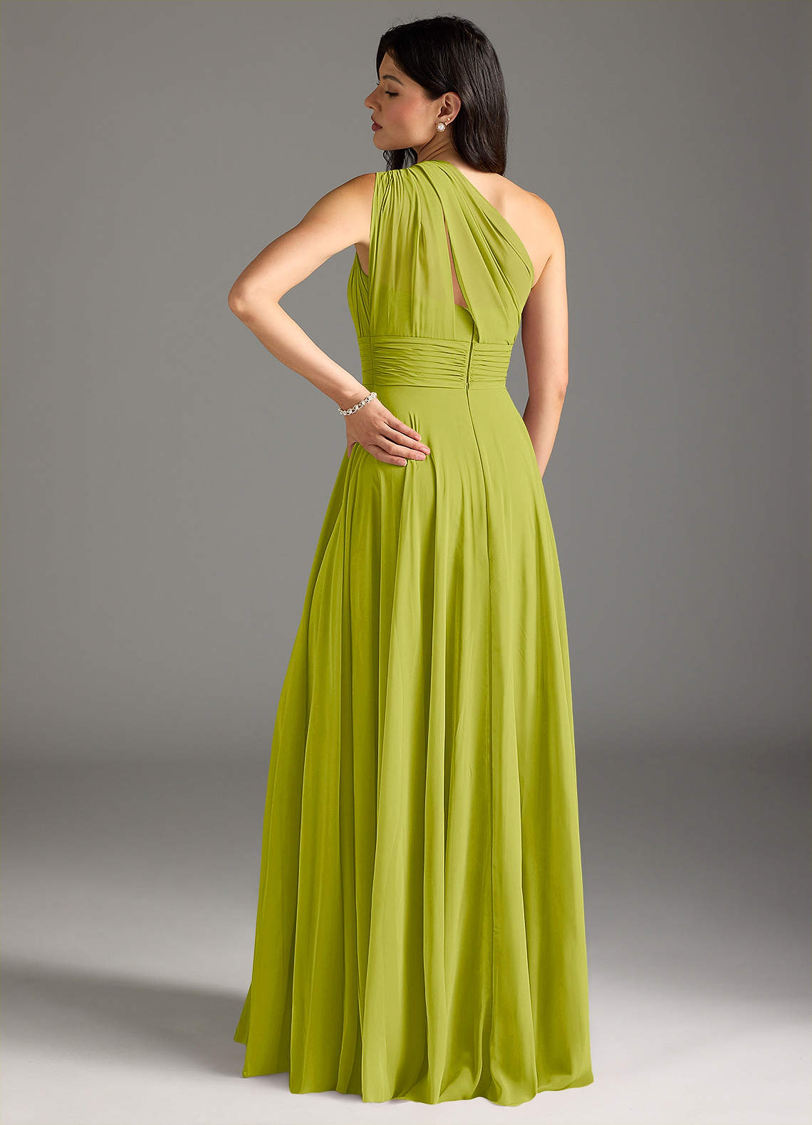 Charlize A-Line One-Shoulder Chiffon Bridesmaid Dress in Lemongrass