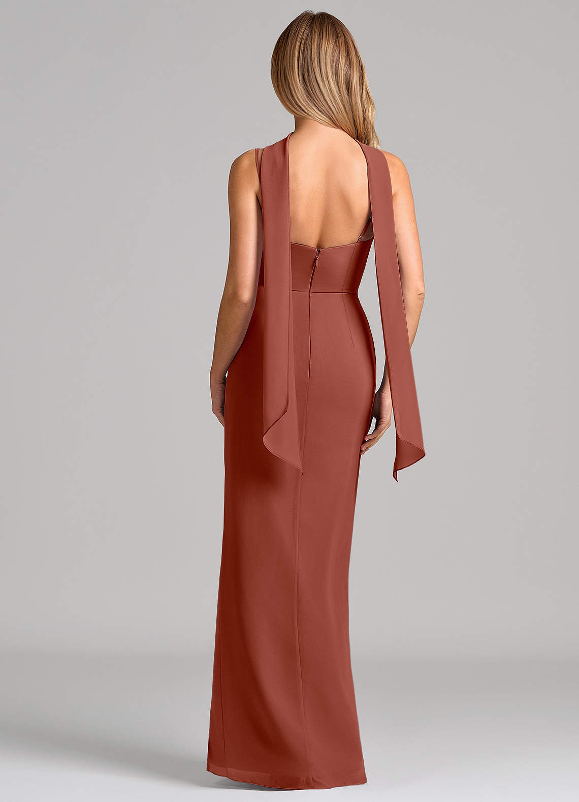 Calandra Sheath Scoop-Neck Chiffon Bridesmaid Dress in Auburn