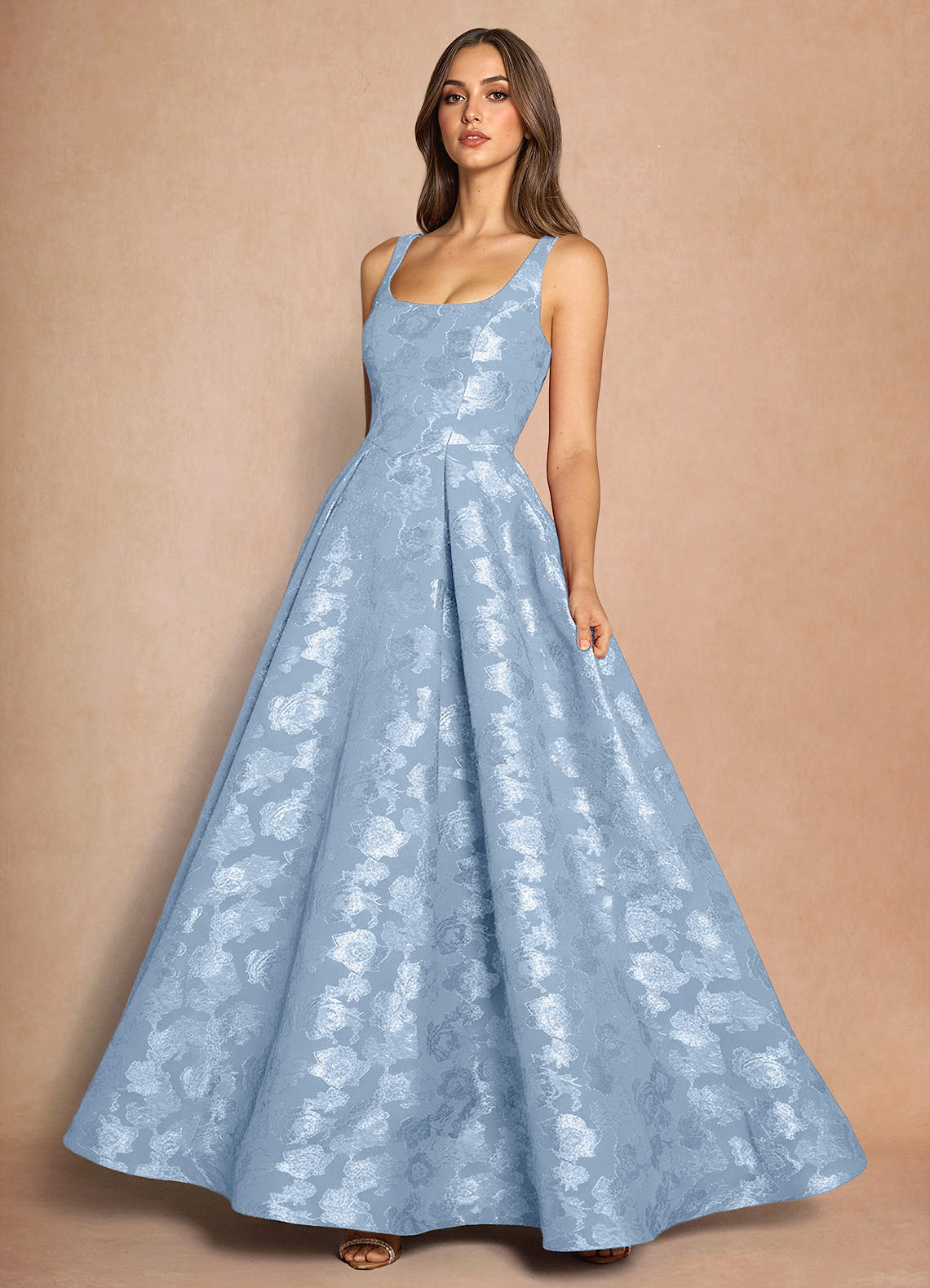 Briac A-Line Scoop-Neck Fil Coupé Evening Dress in Powder Blue