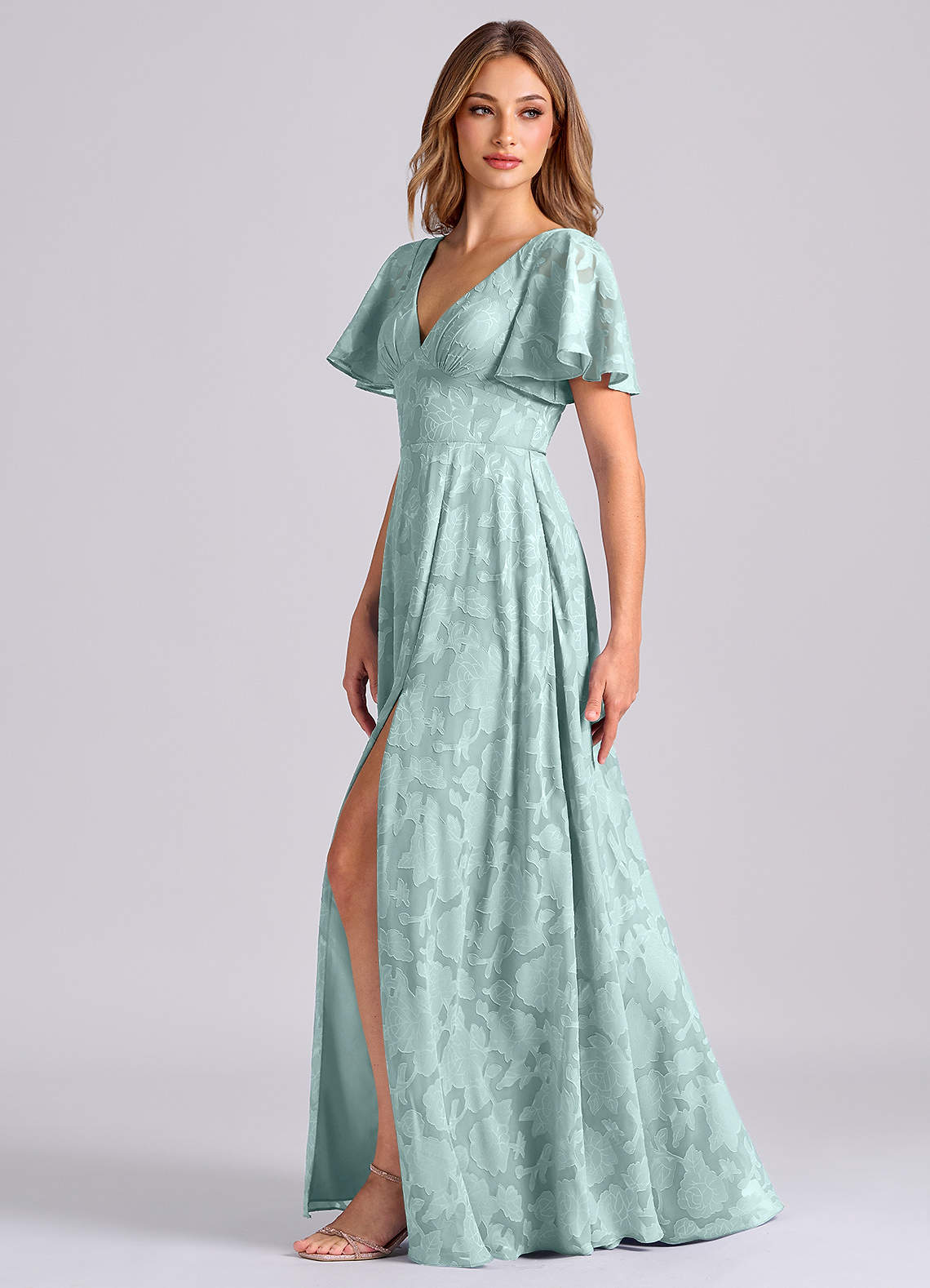 Kimber A-Line V-Neck Floral Burnout Bridesmaid Dress