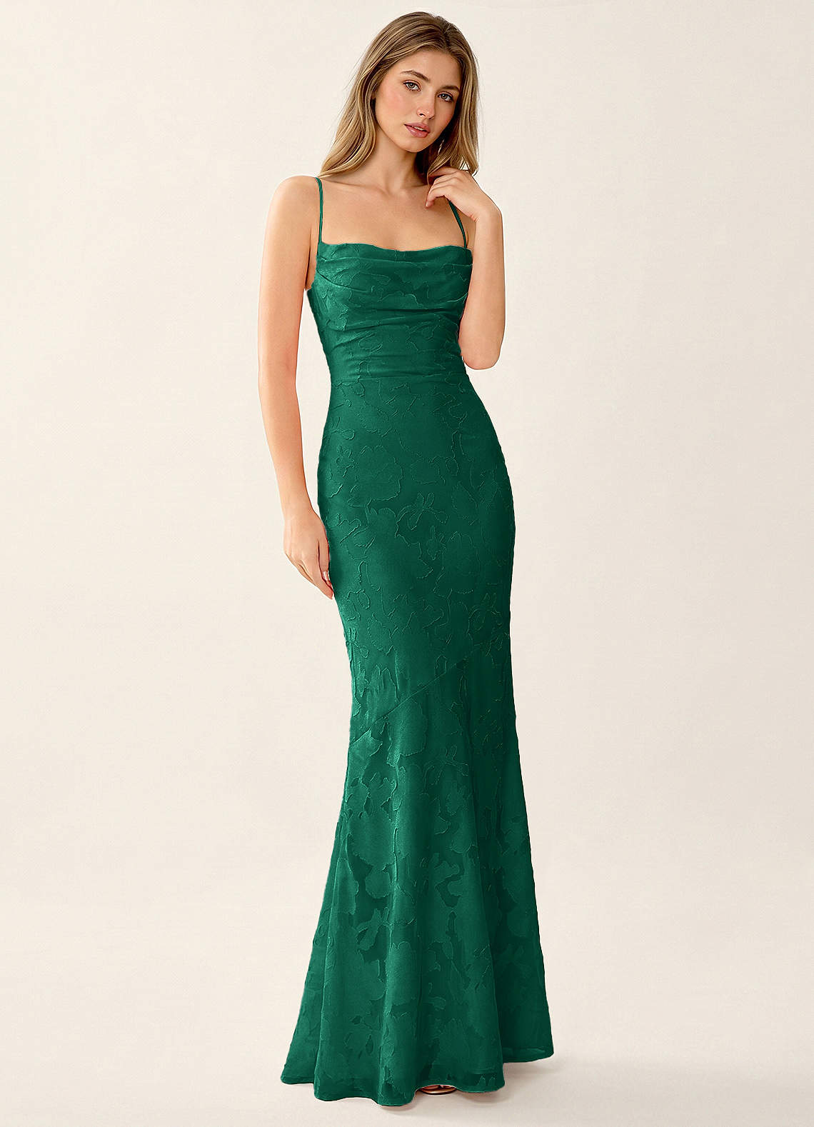 Natasha Mermaid Spaghetti-Strap Floral Burnout Evening Dress in Burgundy