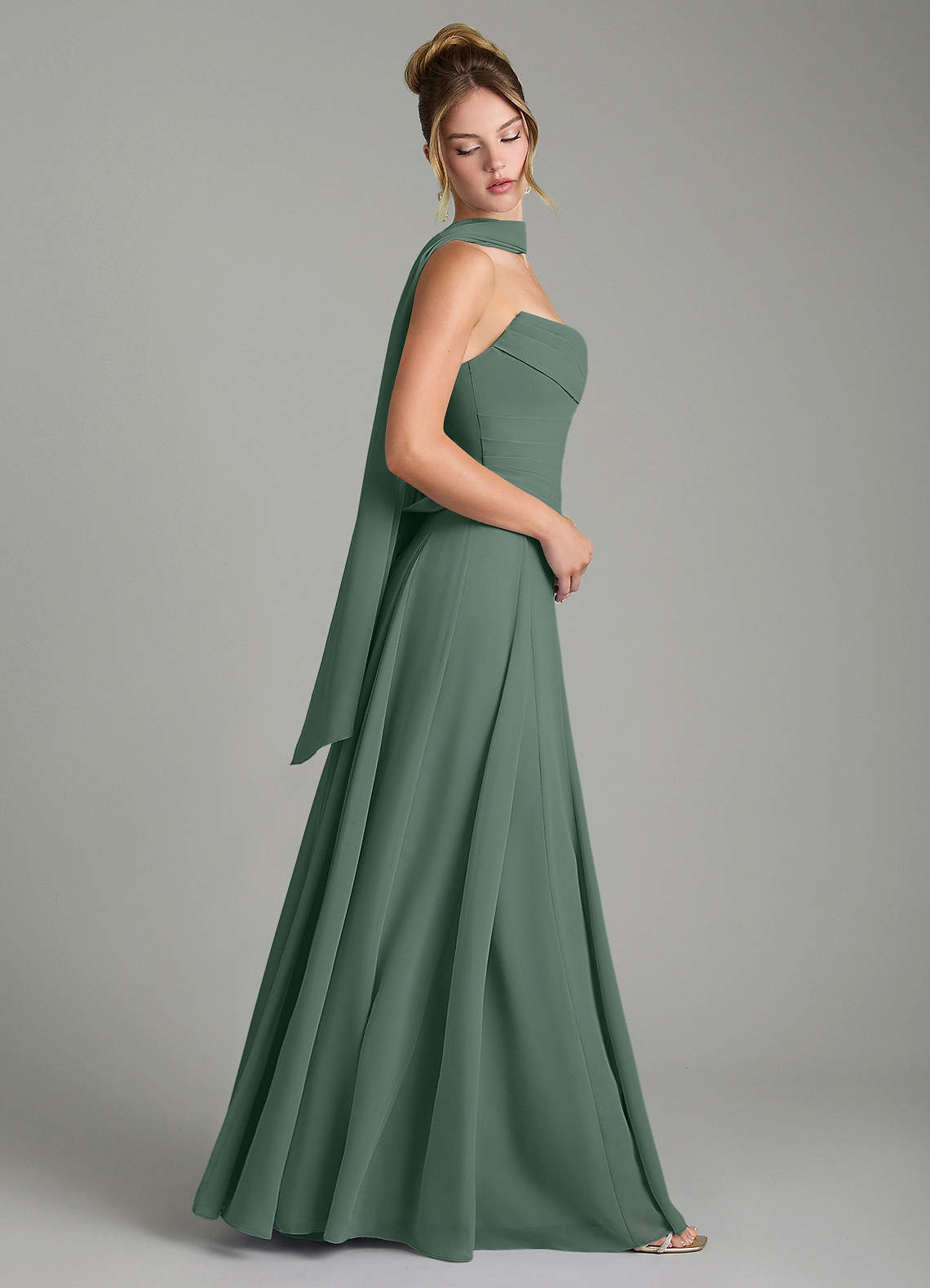 Gabriela A-Line Cowl-Neck Chiffon Bridesmaid Dress in Eucalyptus