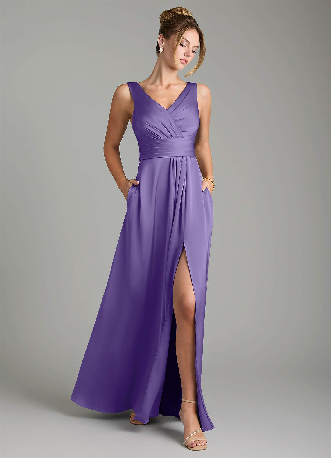 Karina A-Line V-Neck Stretch Satin Bridesmaid Dress in Tahiti
