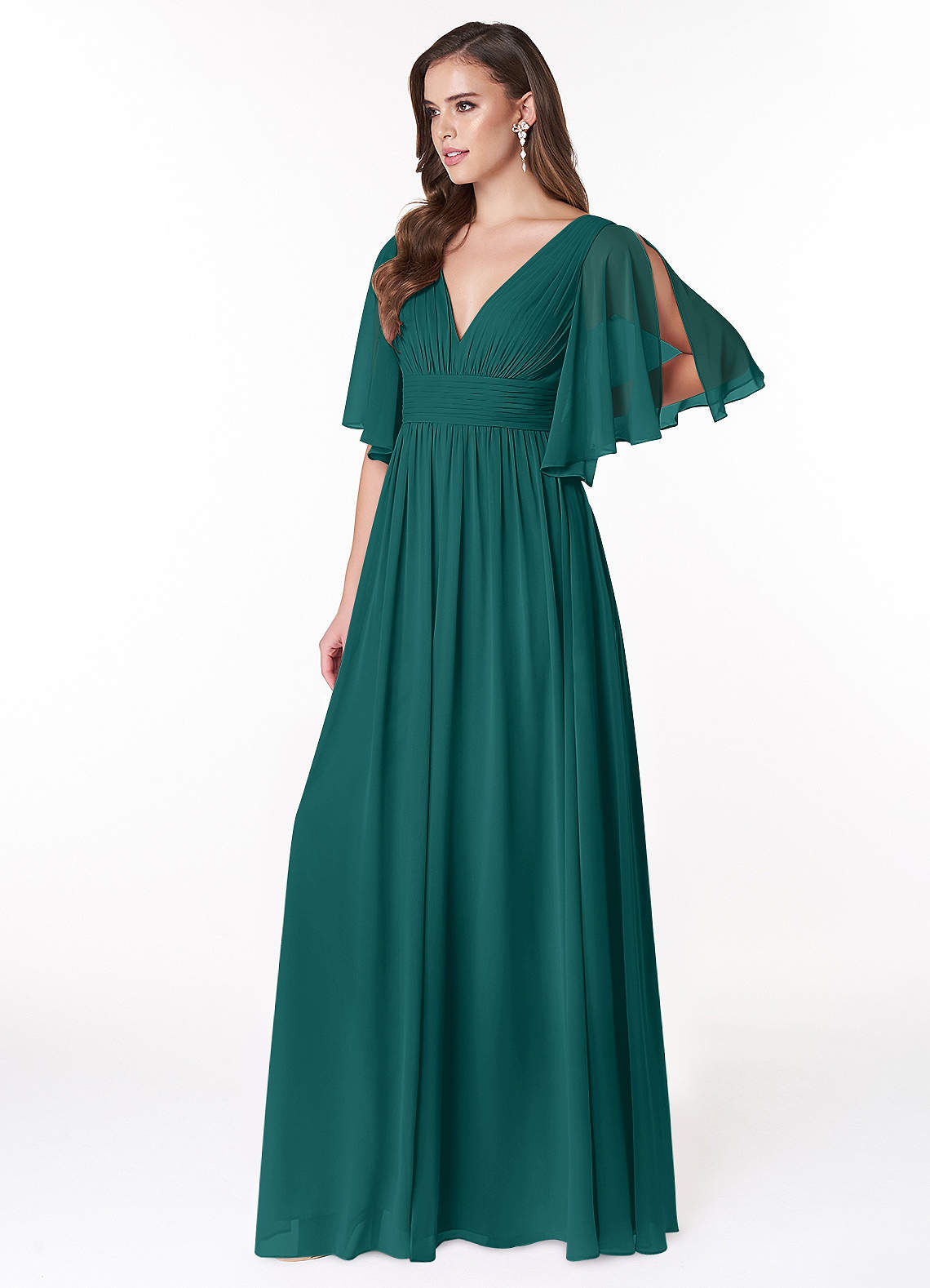 Temeka A-Line V-Neck Chiffon Bridesmaid Dress in Peacock