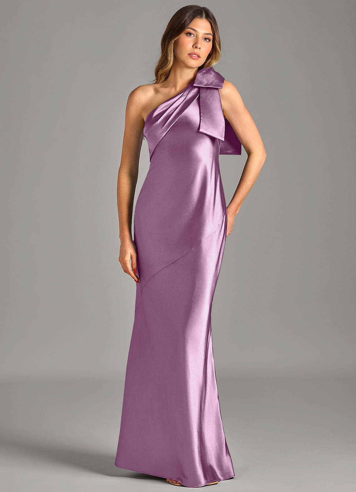 Yuanna Mermaid One-Shoulder Metallic Satin Bridesmaid Dress in Wisteria