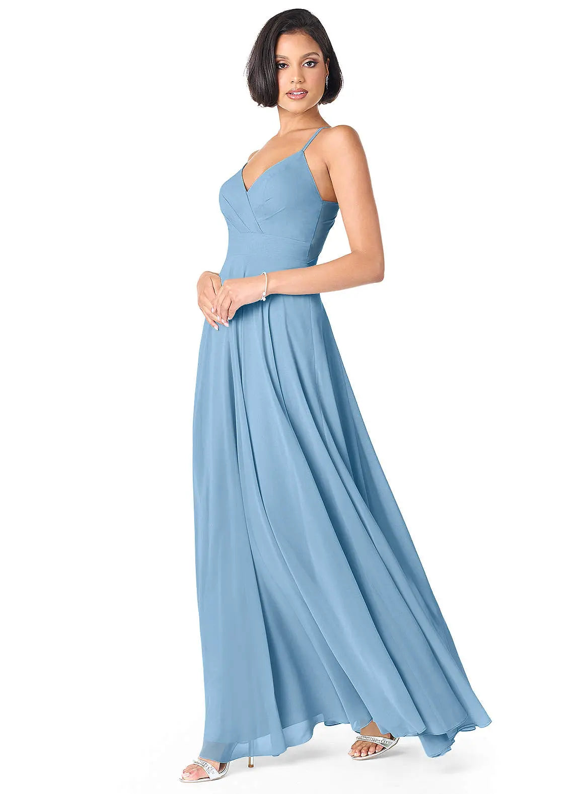 Avelina A-Line V-Neck Chiffon Bridesmaid Dress in Steel Blue