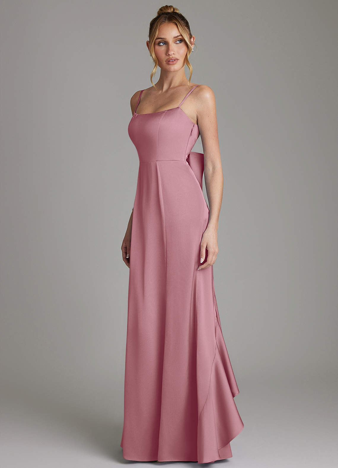Zherra Mermaid Scoop-Neck Stretch Satin Bridesmaid Dress in Vintage Mauve