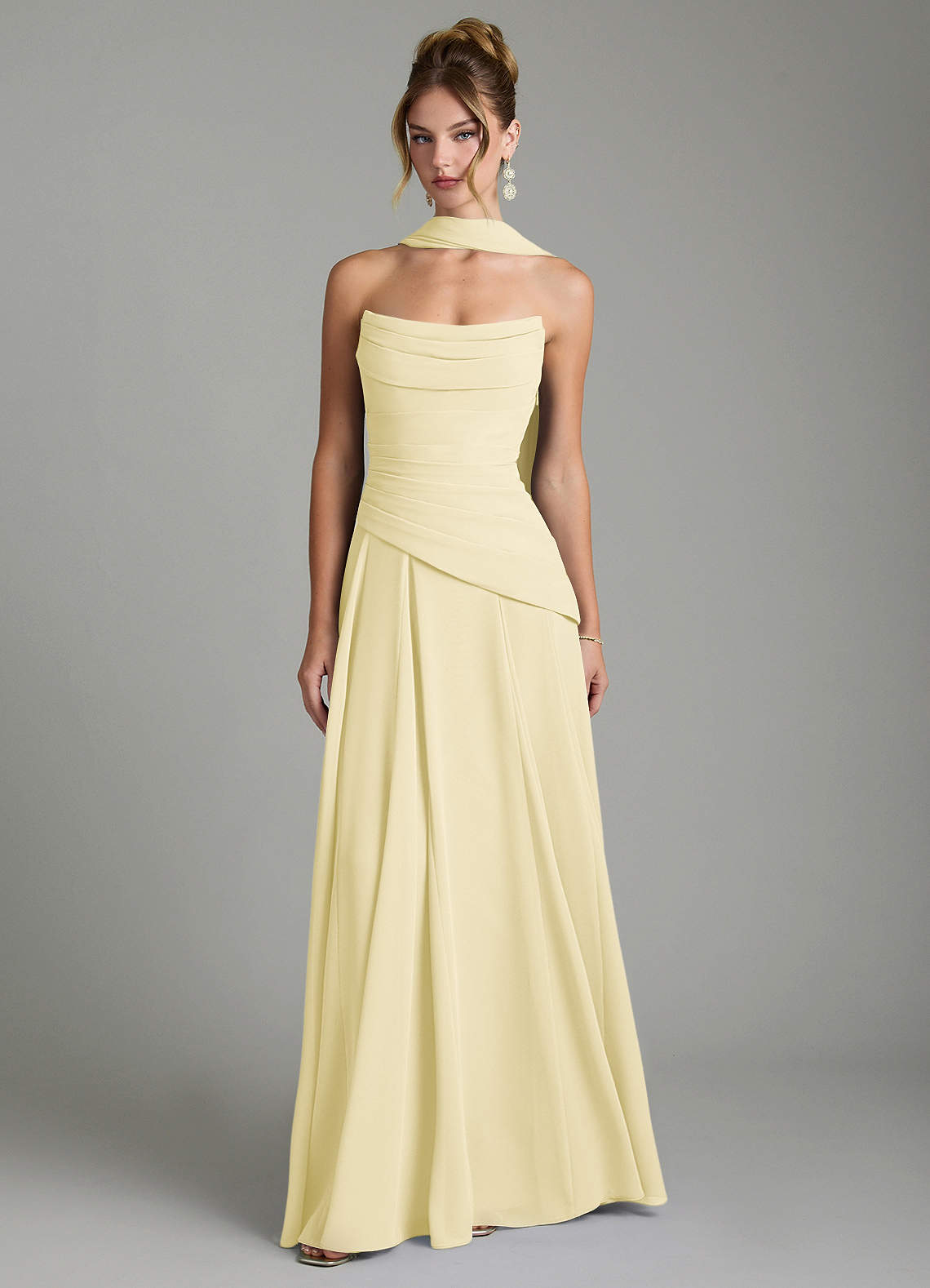 Gabriela A-Line Cowl-Neck Chiffon Bridesmaid Dress in Lemon Sorbet