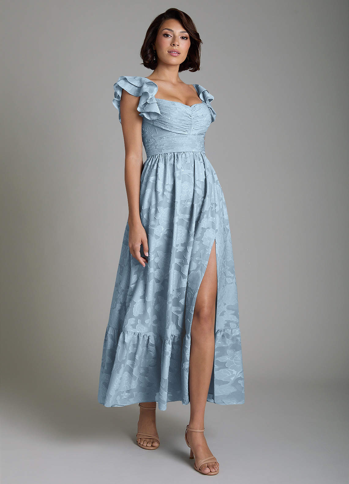 Anaya A-Line V-Neck Floral Burnout Bridesmaid Dress in Sky Blue