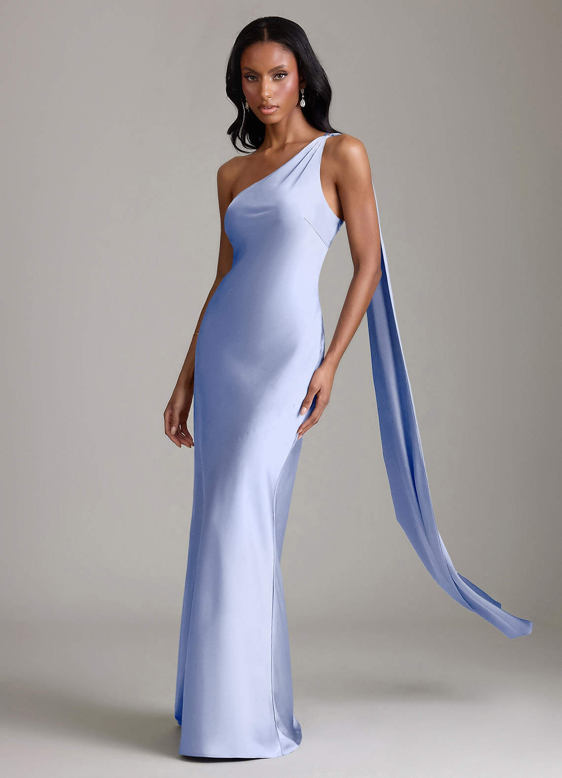 Juniper Mermaid One-Shoulder Stretch Satin Bridesmaid Dress in Ice