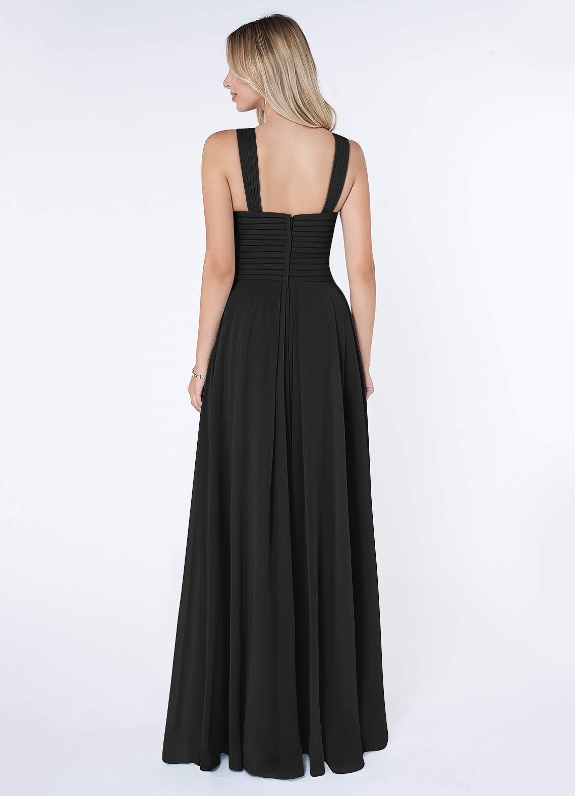 Kaleigh A-Line Halter Chiffon Bridesmaid Dress in black