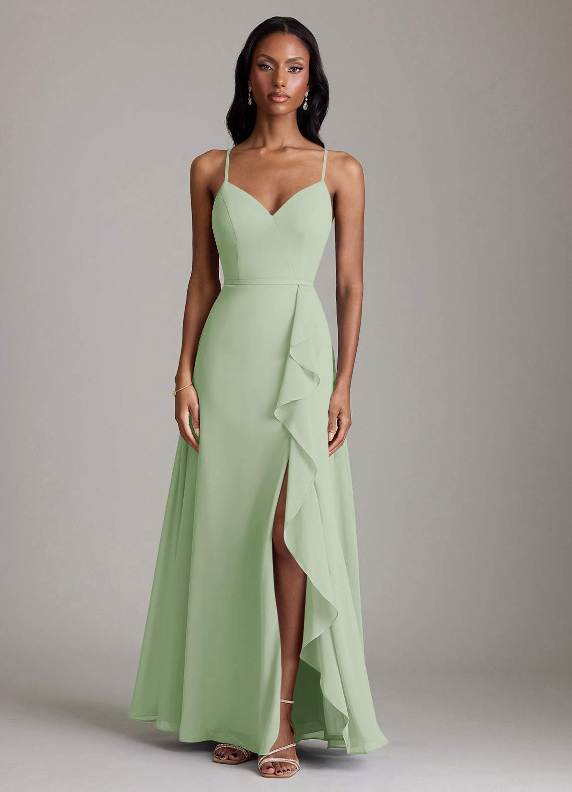Naeem A-Line V-Neck Chiffon Bridesmaid Dress in Dusty Sage