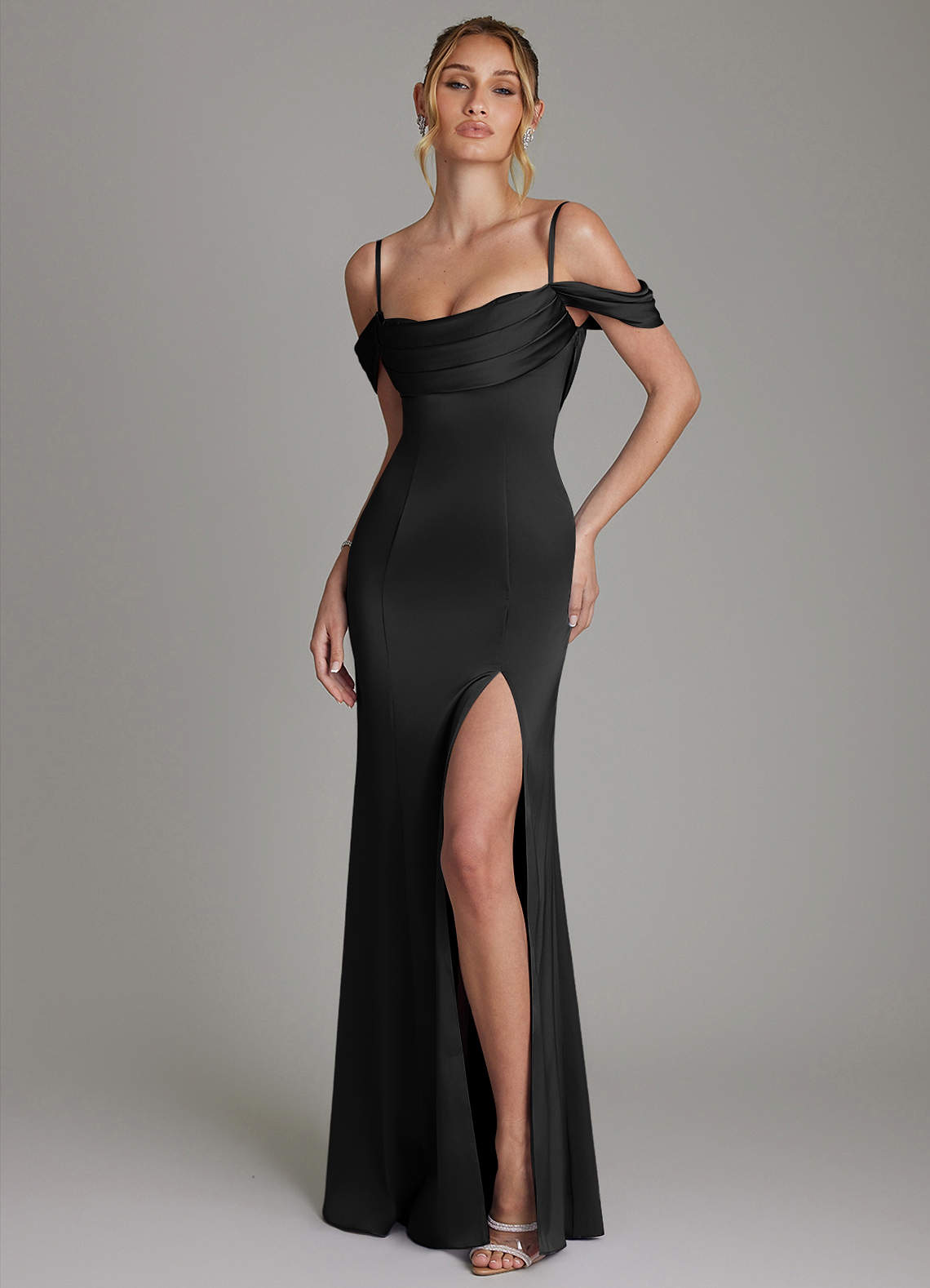 Nira Mermaid Sweetheart Stretch Satin Bridesmaid Dress in black