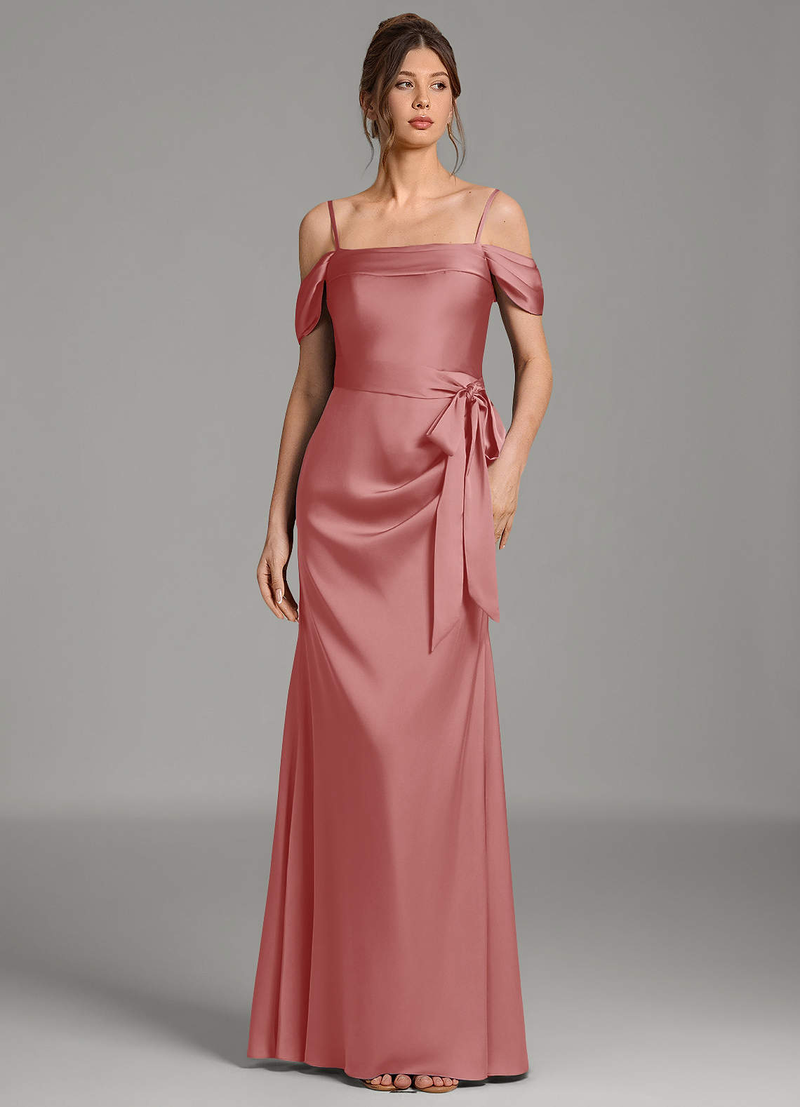 Wyatt Mermaid Off-the-Shoulder Stretch Satin Bridesmaid Dress in Antique Rose