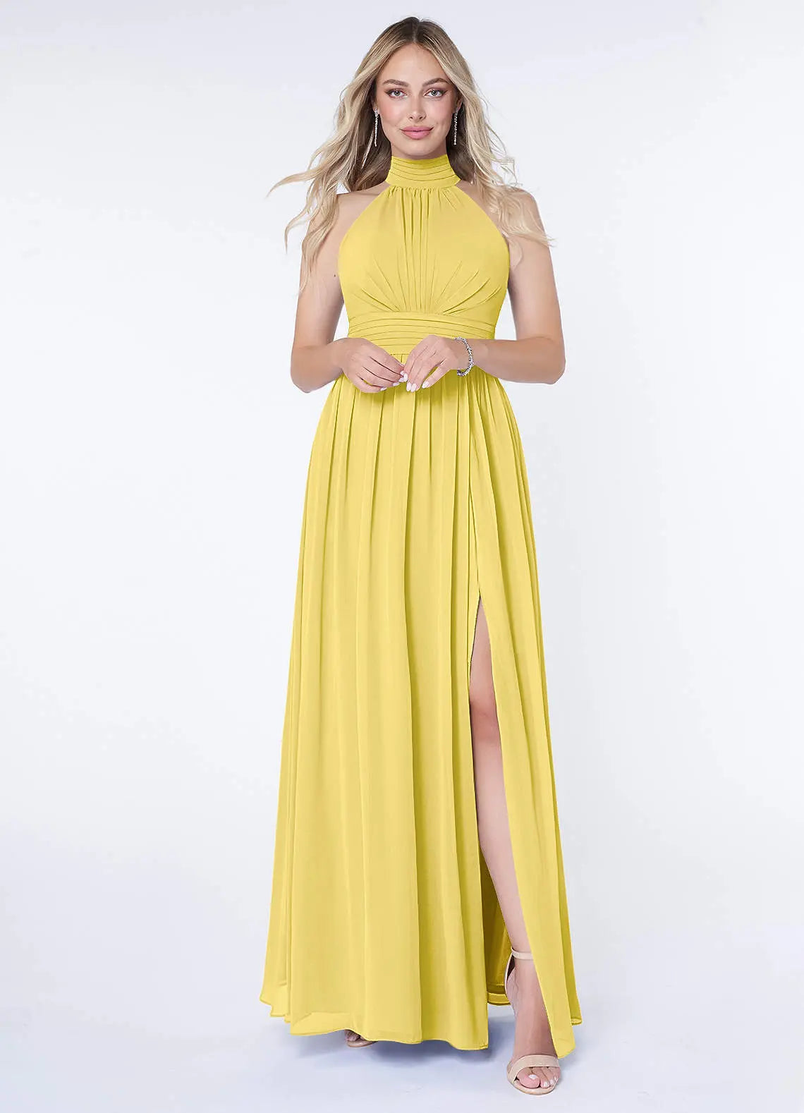 Iman A-Line Halter Chiffon Bridesmaid Dress in Canary