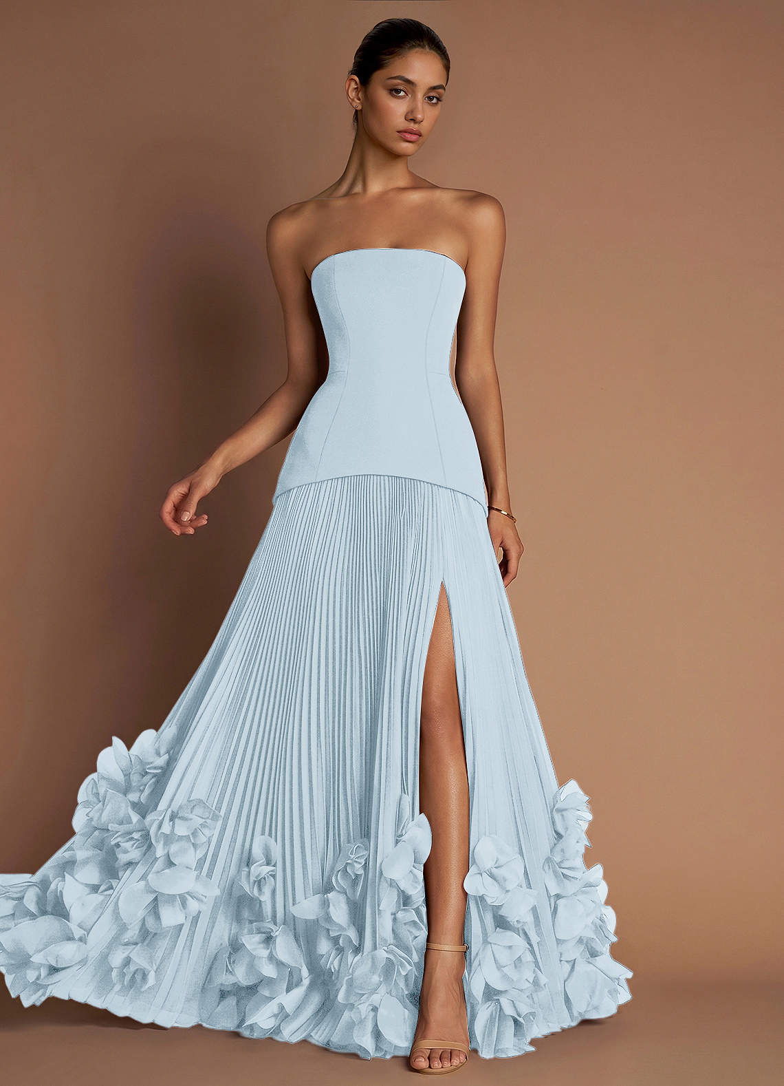 Marnie A-Line Corset Crepe Chiffon Evening Dress in Blushing Pink