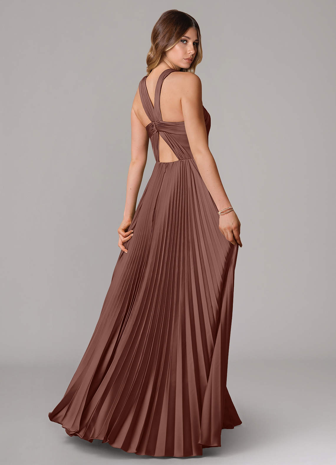 Afra A-Line Halter-Neck Stretch Satin Bridesmaid Dress in Espresso