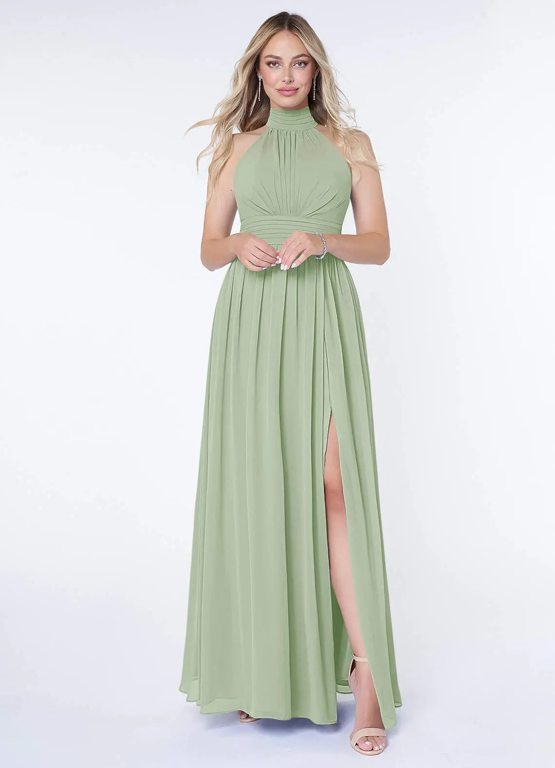 Iman A-Line Halter Chiffon Bridesmaid Dress in Dusty Sage