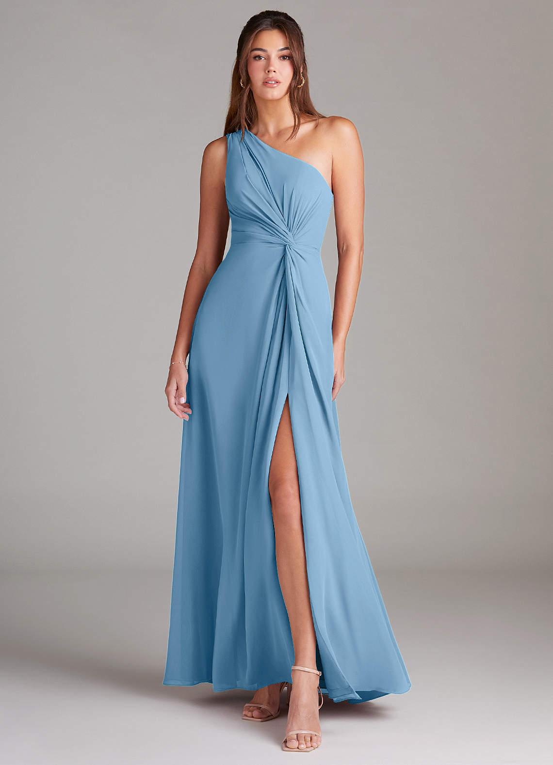 Brooke A-Line One-Shoulder Chiffon Bridesmaid Dress in Steel Blue