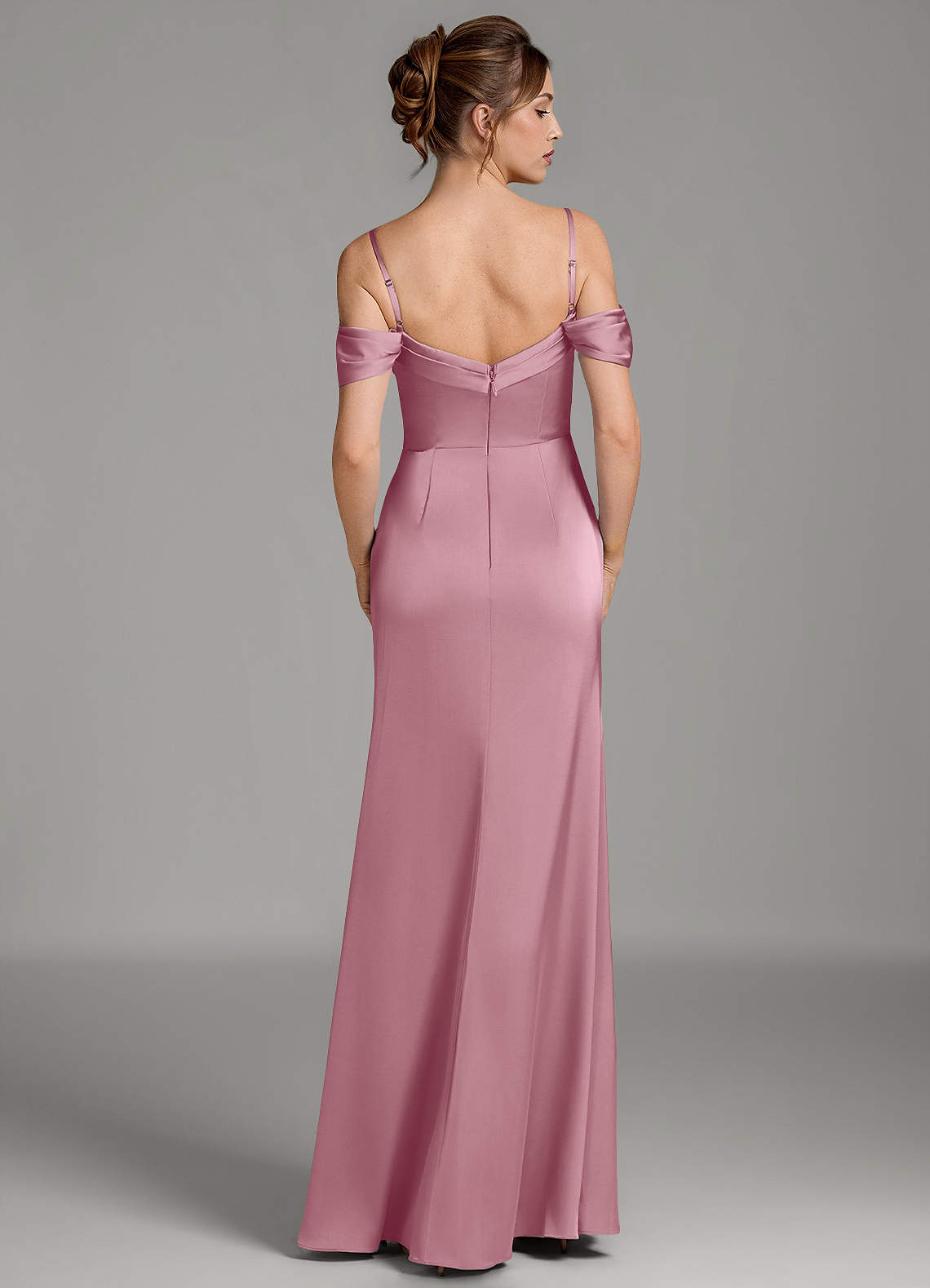 Wyatt Mermaid Off-the-Shoulder Stretch Satin Bridesmaid Dress in Vintage Mauve
