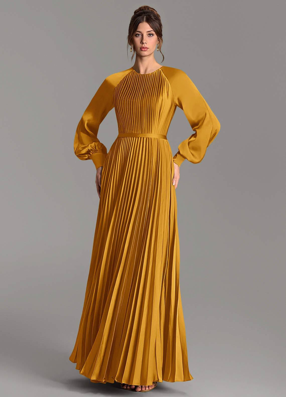Grayson A-Line Scoop-Neck Stretch Satin Bridesmaid Dress in butterscotch