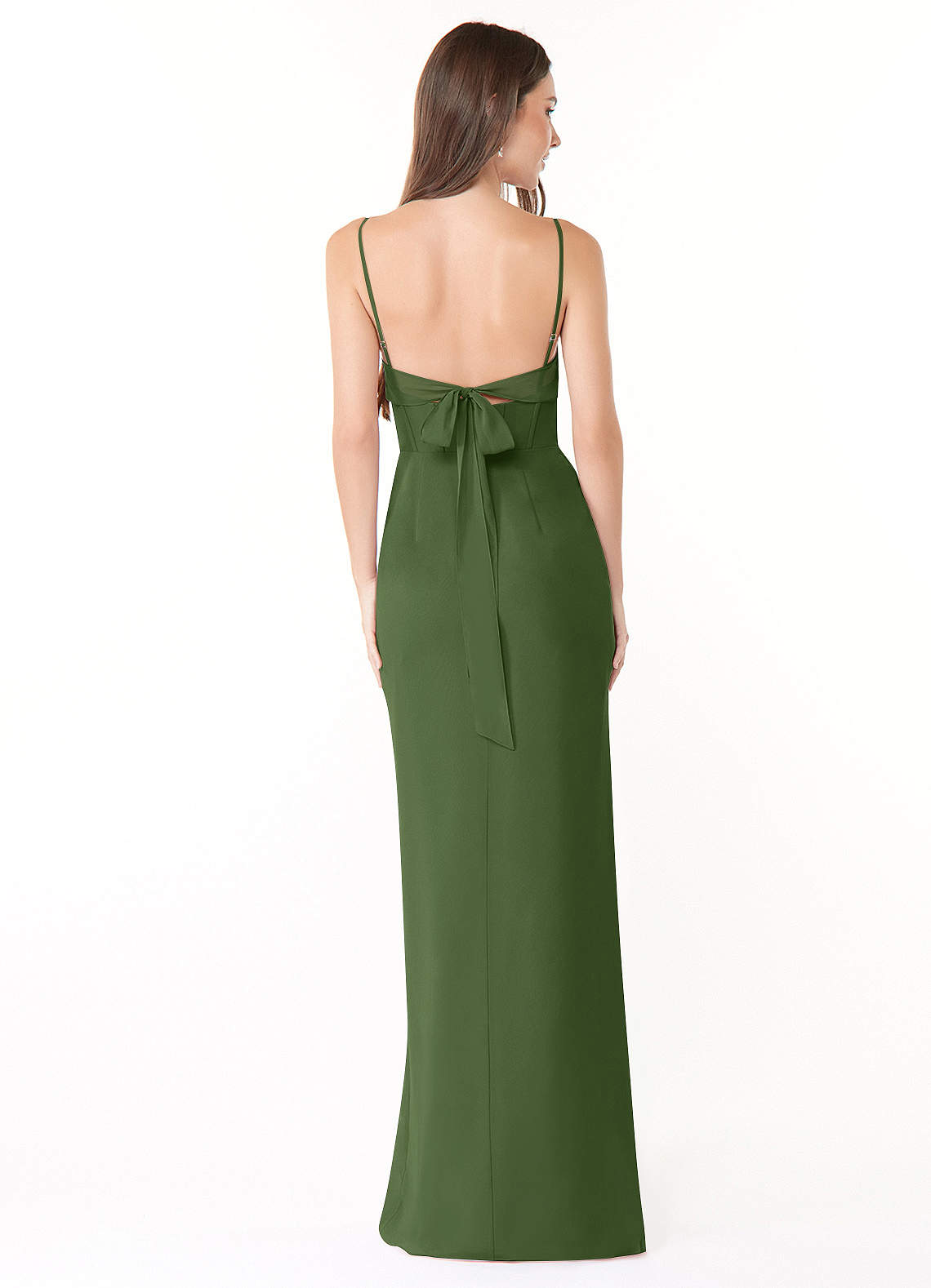 Mai Sheath Cowl-Neck Chiffon Bridesmaid Dress in Olive