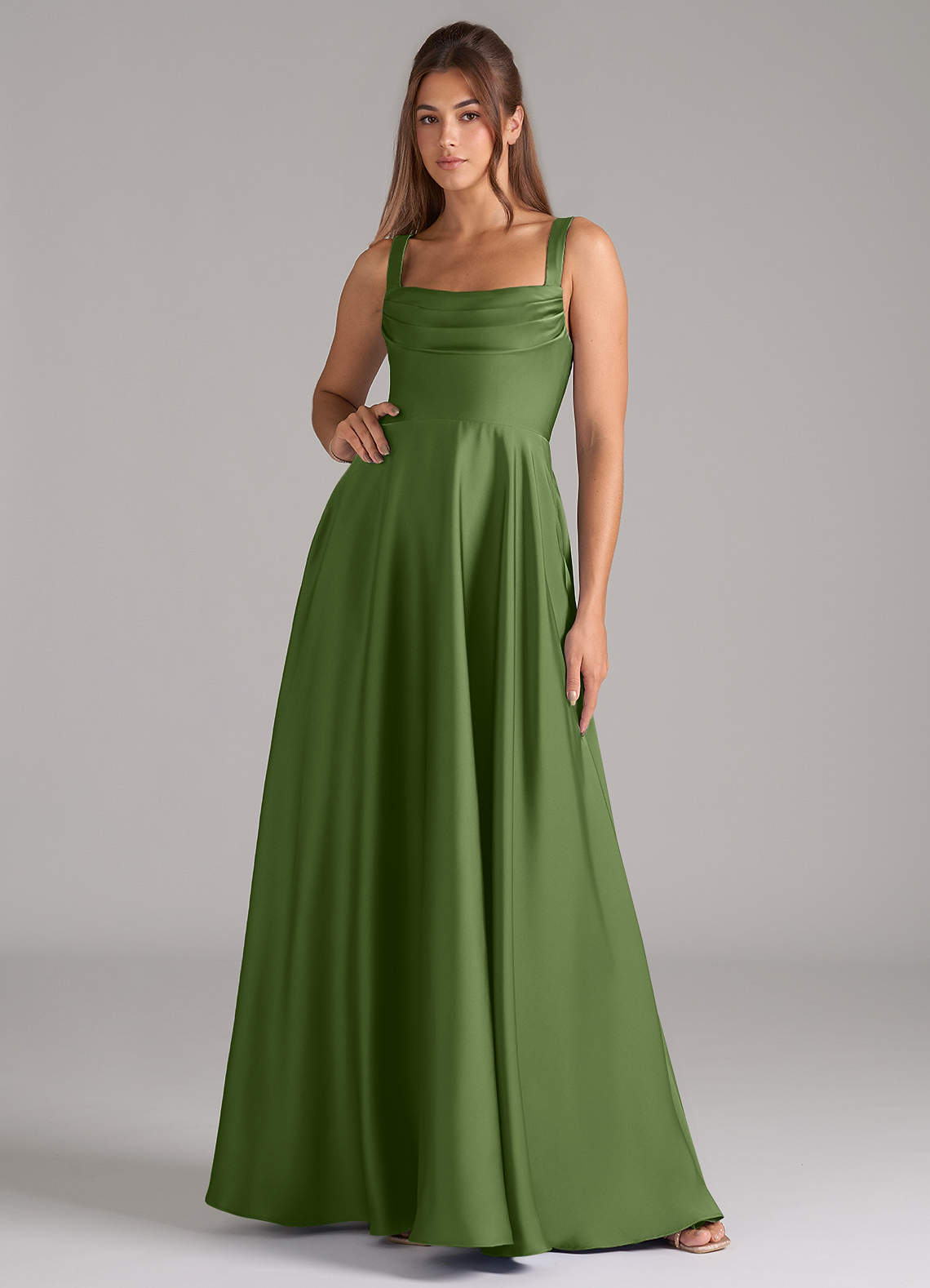 Shaude A-Line Square-Neck Stretch Satin Bridesmaid Dress in Juniper